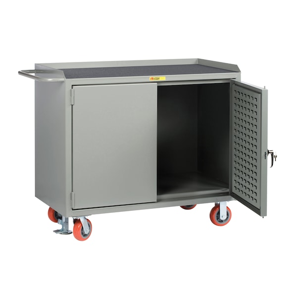 Mobile Bench Cabinets, 36"W, Louvered Panel Doors, Vinyl Mat
